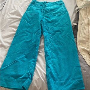 Maeve Anthropologie Colette Corduroy Pants Wide Leg Crop Turquoise Retro 27